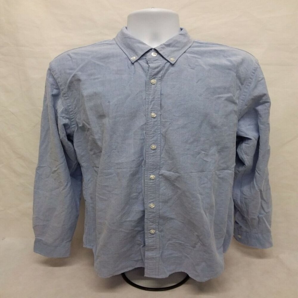Men's Large Goodthreads Long Sleeve Solid Blue Casual Button Down Shirt